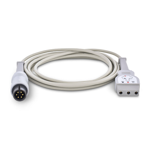 Reusable 3-Lead ECG Cable — AAMI/AHA, GE Marquette & Philips Compatible