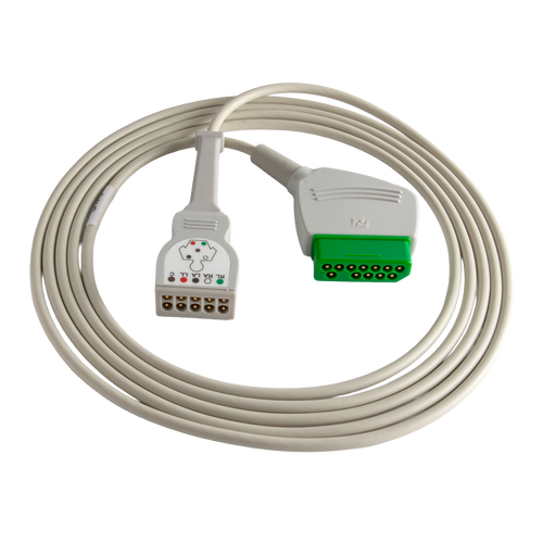 Reusable 5-Lead Nihon Kohden 12-Pin to GE Patient Cable, AMC-Compatible
