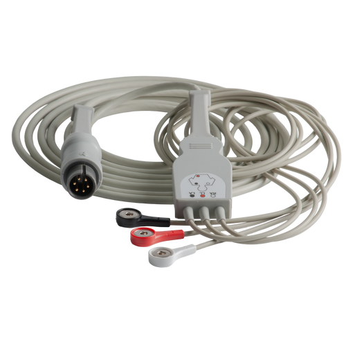 Reusable 3-Lead Shielded ECG Molded Cable, Snap, 40